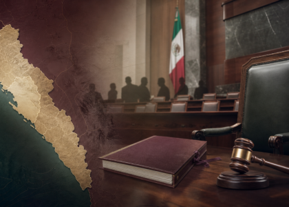 Mapa de Sinaloa, silla vacía y mazo legislativo simbolizan el proceso para nombrar gobernador interino