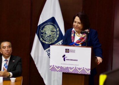 Celia Maya García durante su intervención en el primer aniversario del Tribunal de Disciplina Judicial